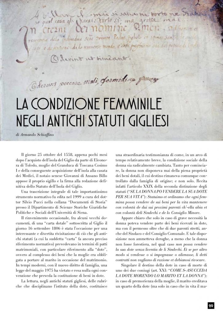 condizione femminile argentariana armando schiaffino isola del giglio giglionews