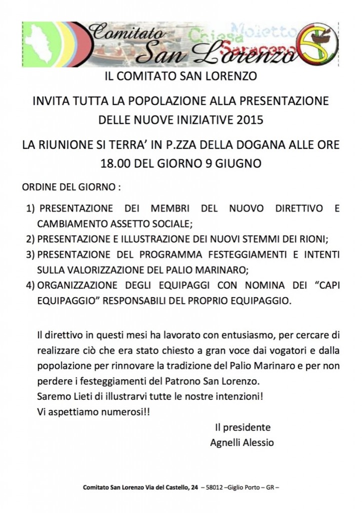 locandina assemblea comitato san lorenzo isola del giglio porto giglionews