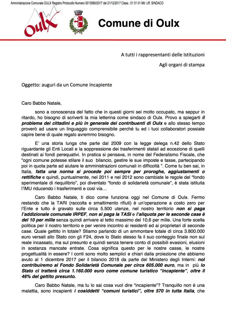 lettera sindaco incapiente babbo natale isola del giglio giglionews