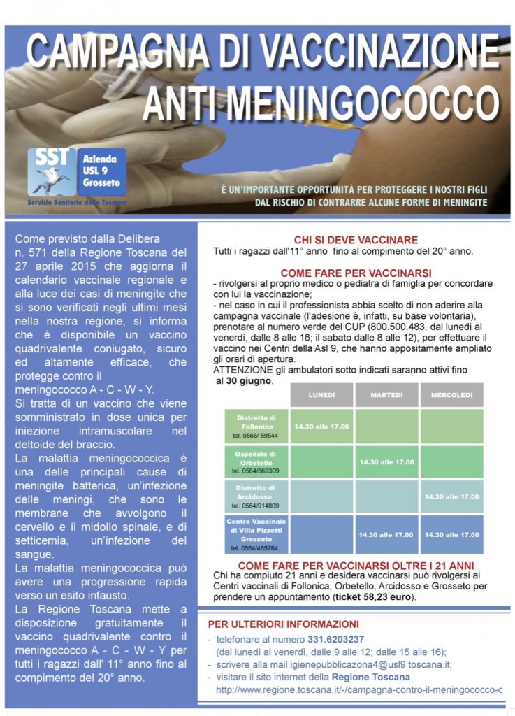 vaccinazione anti meningococco asl 9 regione toscana isola del giglio giglionews