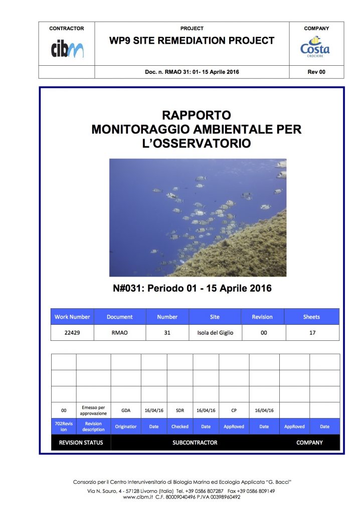 relazione quindicinale pulizia fondali isola del giglio giglionews