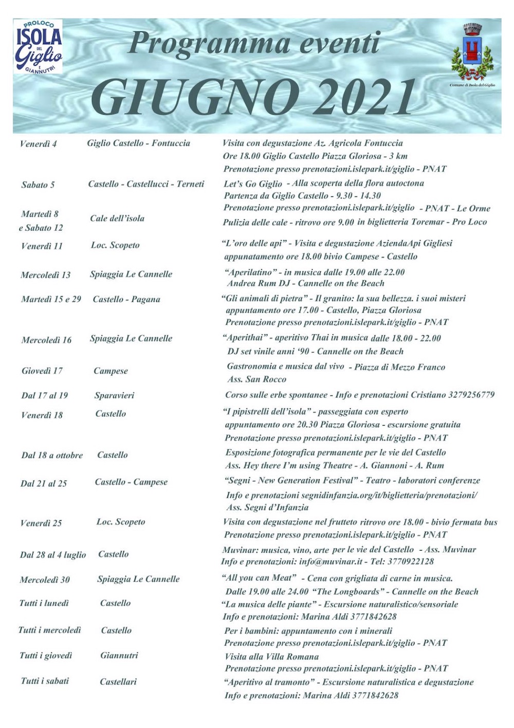 calendario eventi giugno 2021 pro loco isola del giglio giglionews