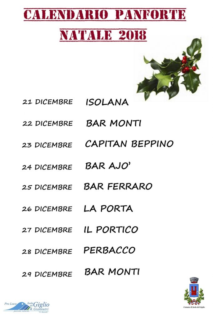 calendario panfortate panforte isola del giglio giglionews