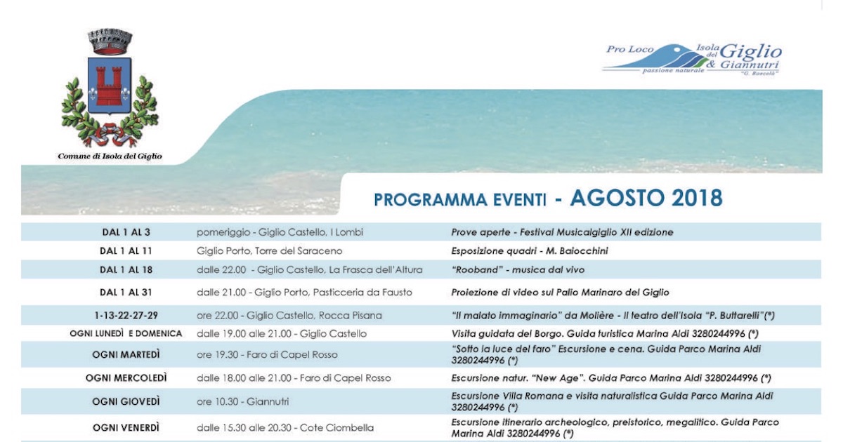 eventi agosto 2018 pro loco comune isola del giglio giglionews