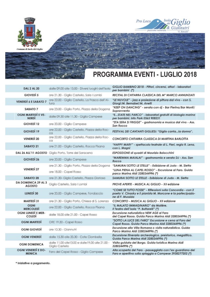 eventi luglio 2018 pro loco comune isola del giglio giglionews