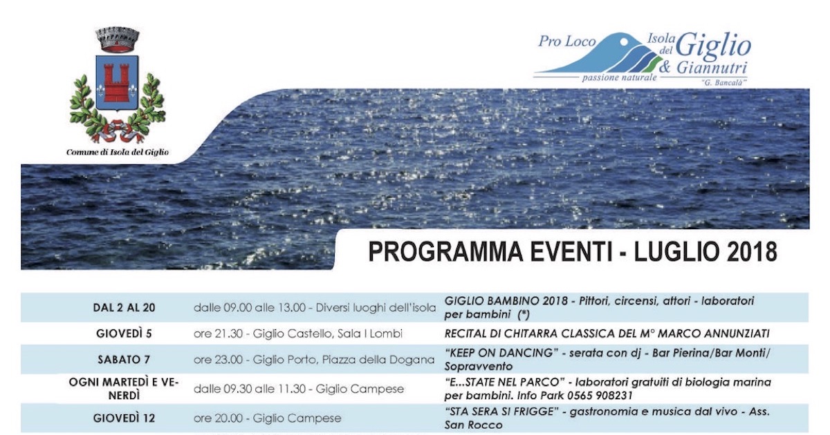 eventi luglio 2018 pro loco comune isola del giglio giglionews