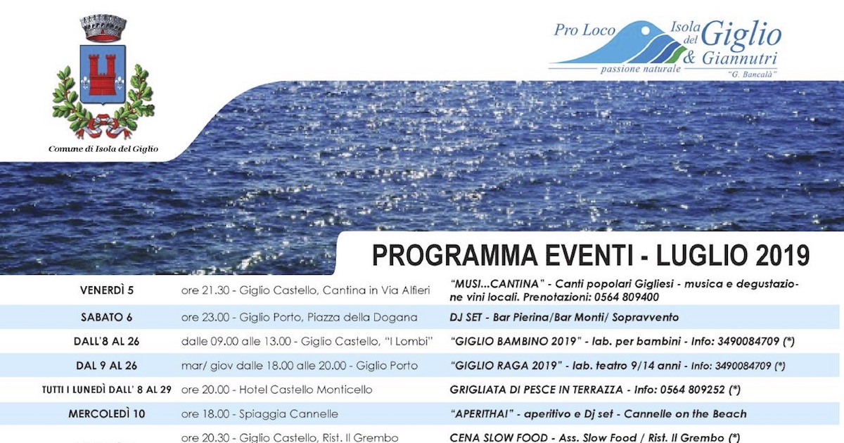 eventi luglio 2019 pro loco comune isola del giglio giglionews