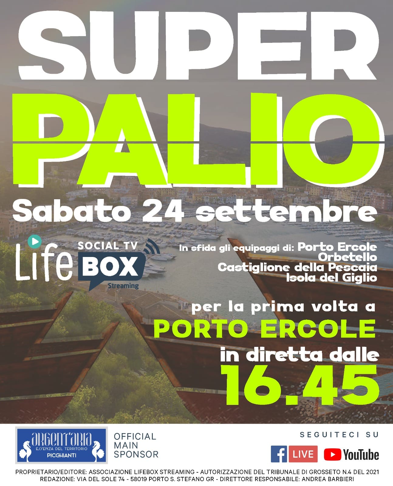 locandina superpalio diretta streaming lifebox isola del giglio giglionews