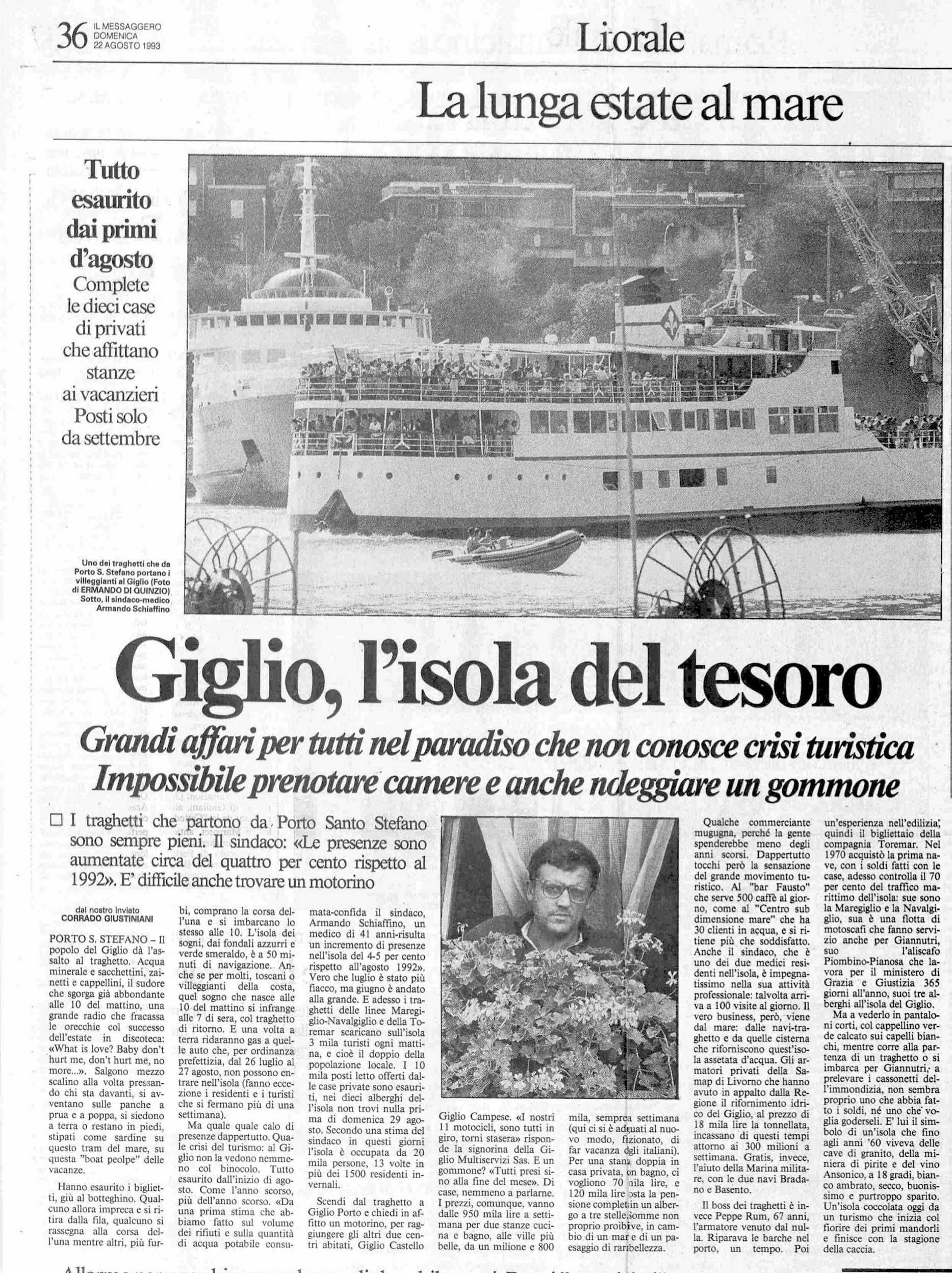 isola del tesoro articolo messaggero 1993 isola del giglio giglionews