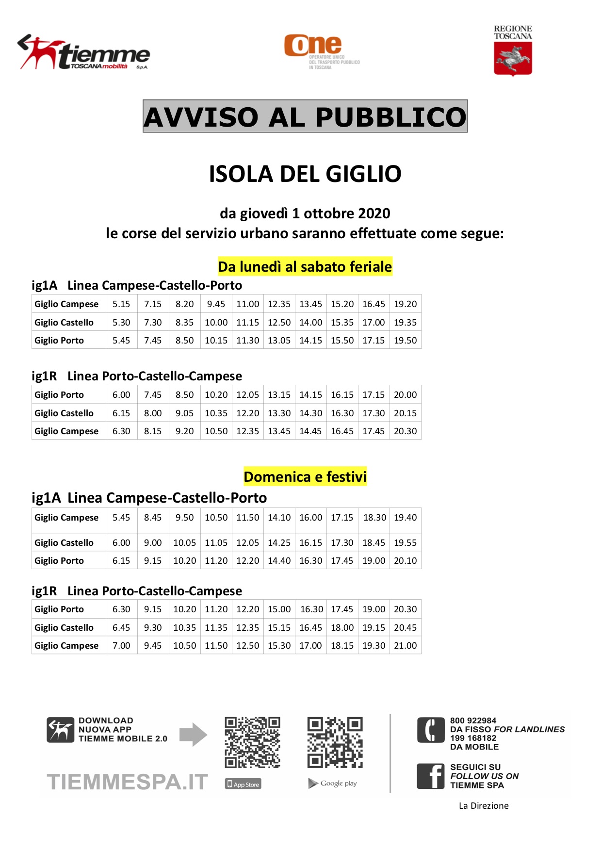 orari autobus ottobre 2020 isola del giglio tiemme giglionews