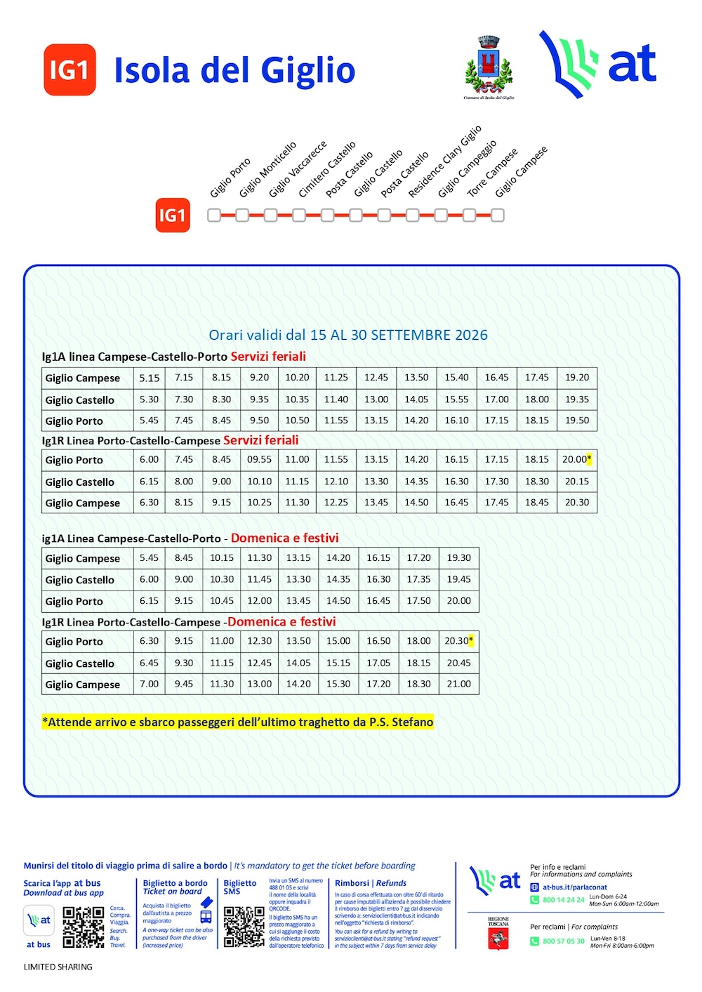 orario autobus 15 30 settembre 2026 isola del giglio giglionews