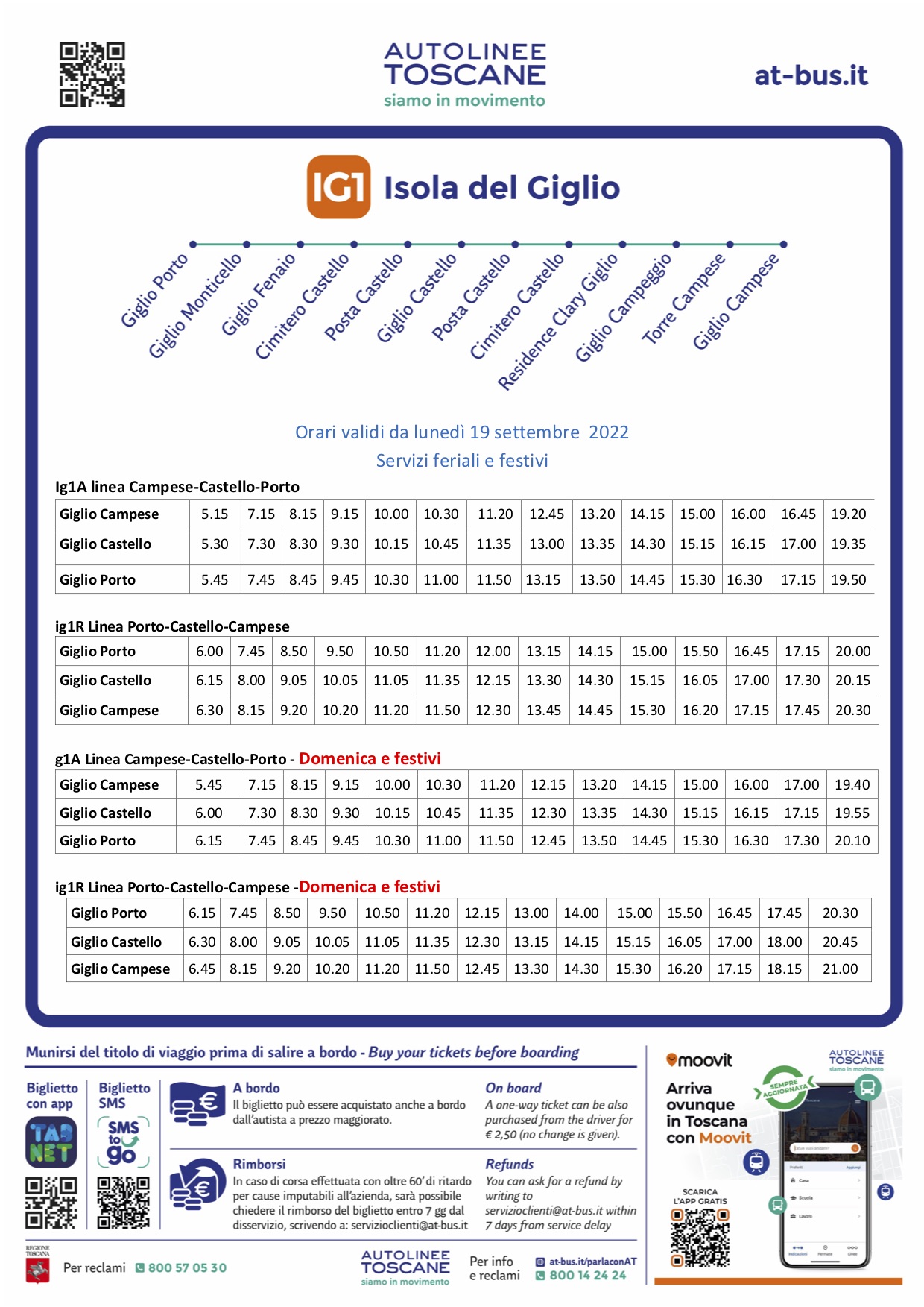 orario autobus dal 19 settembre 2022 isola del giglio giglionews