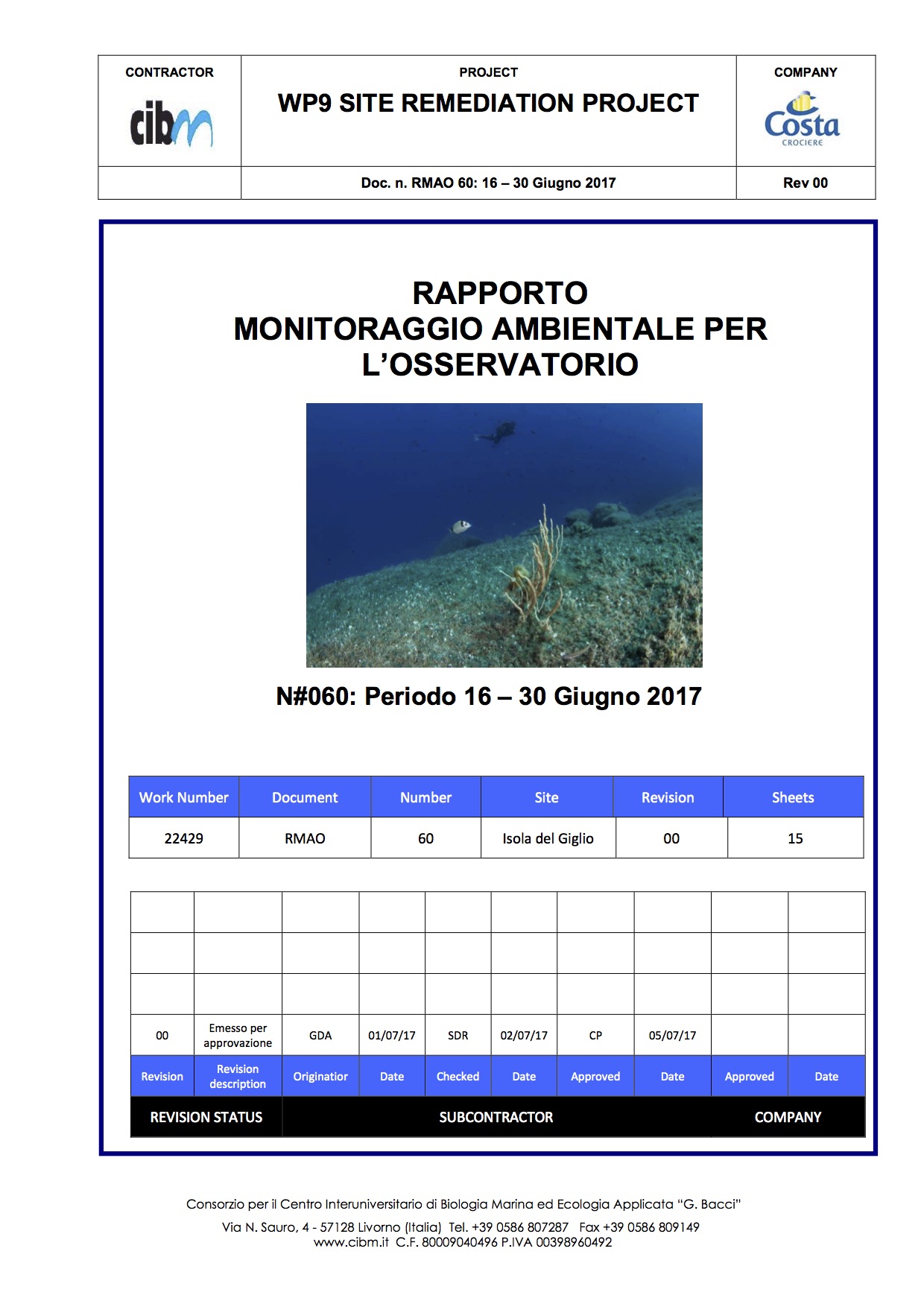 pulizia fondali relazione quindicinale gabbianara costa concordia isola del giglio giglionews