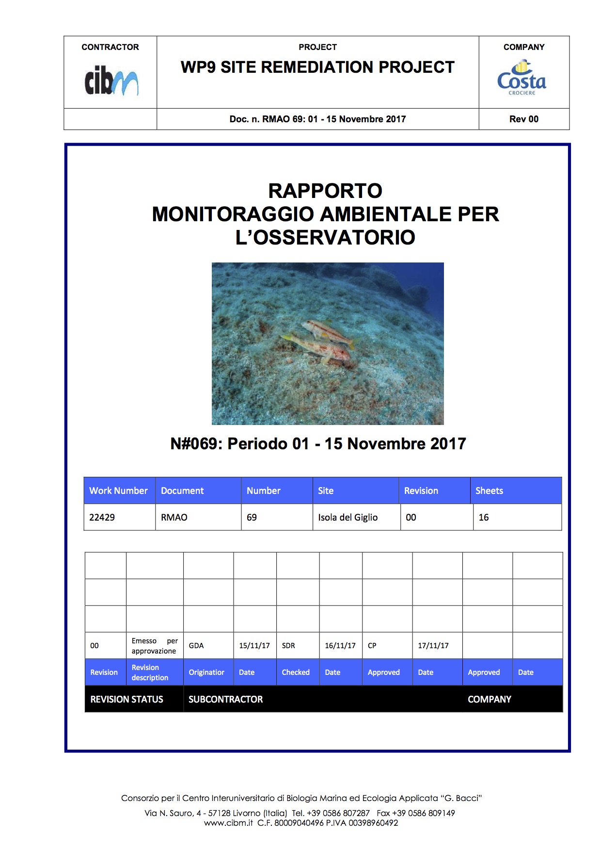 pulizia fondali relazione quindicinale gabbianara costa concordia isola del giglio giglionews