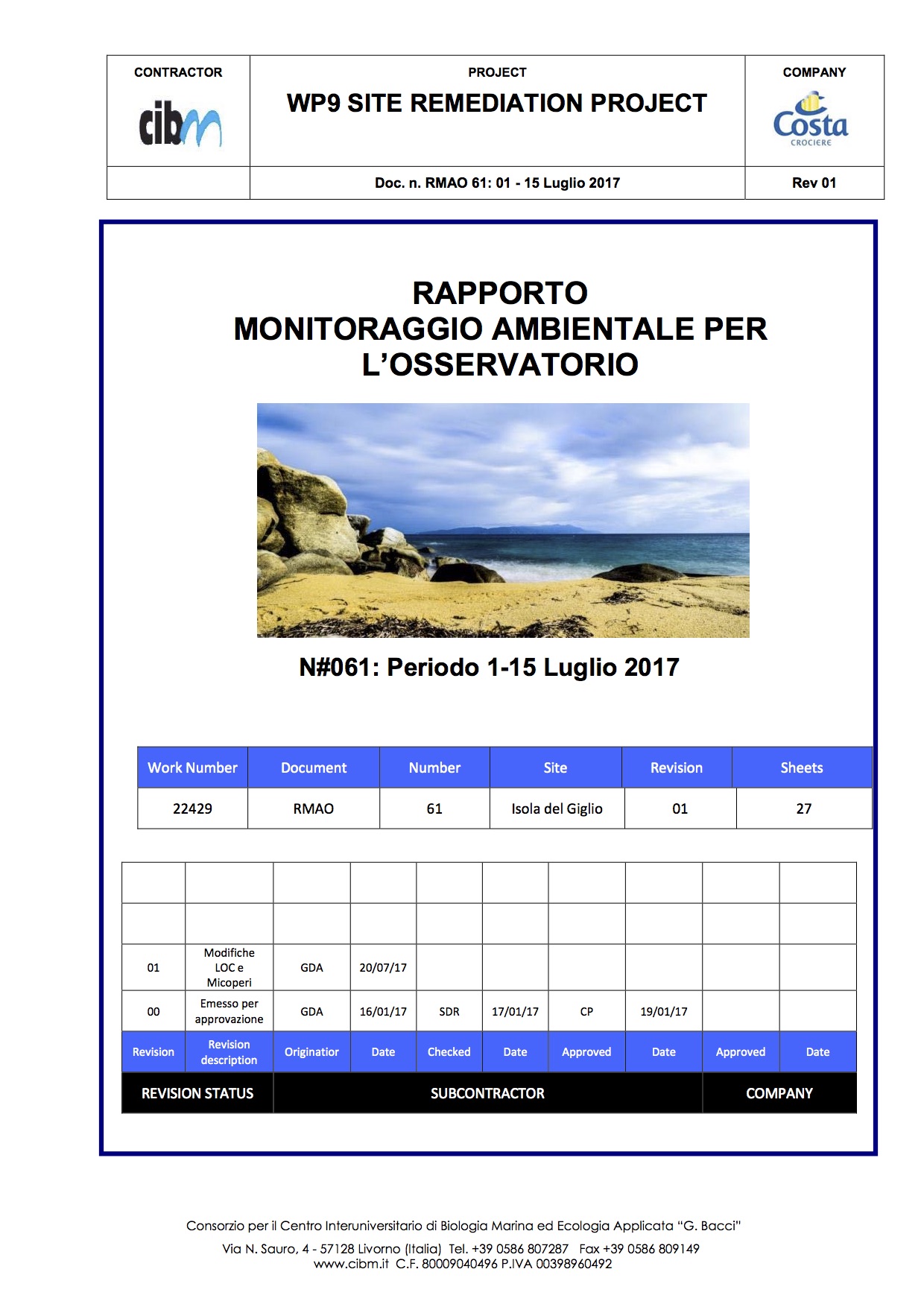 pulizia fondali relazione quindicinale gabbianara costa concordia isola del giglio giglionews