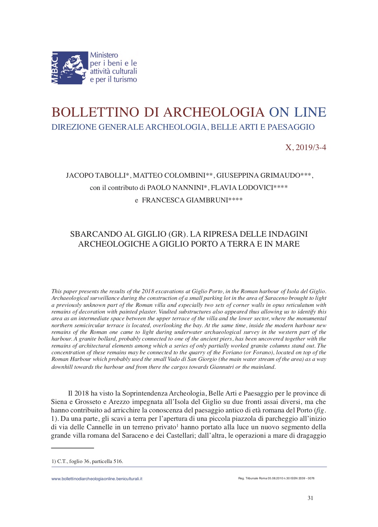 relazione indagini archeologiche soprintendenza tabolli isola del giglio giglionews