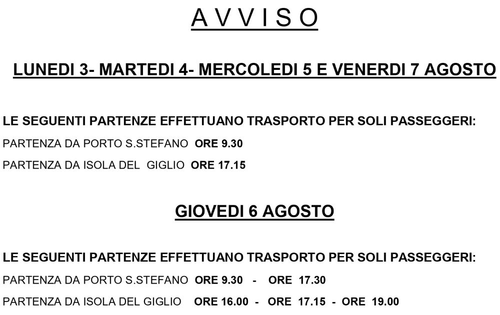 variazione navi dal 3 al 7 agosto 2026 maregiglio isola del giglio giglionews